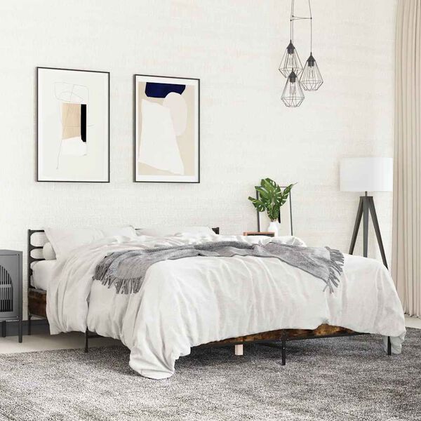 vidaXL R&aacute;m postele kouřov&yacute; dub 150 x 200 cm kompozitn&iacute; dřevo a kov