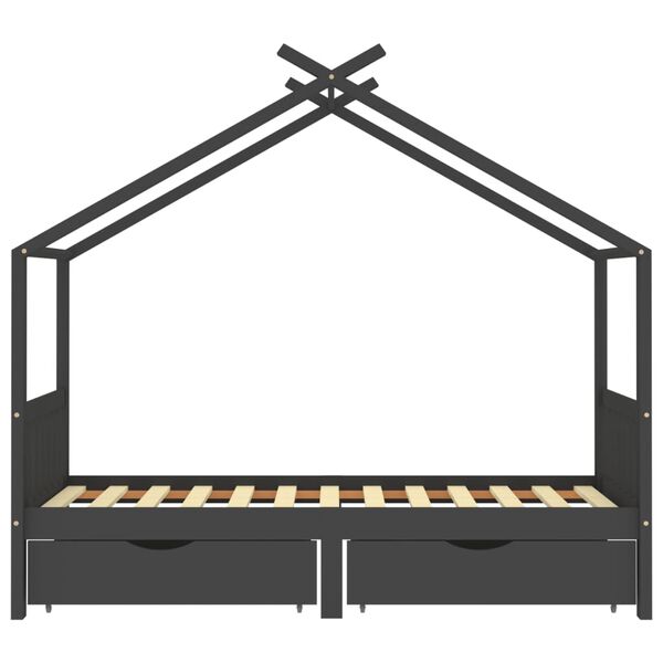 vidaXL R&aacute;m dětsk&eacute; postele se z&aacute;suvkami tmavě &scaron;ed&yacute; borovice 90 x 200 cm