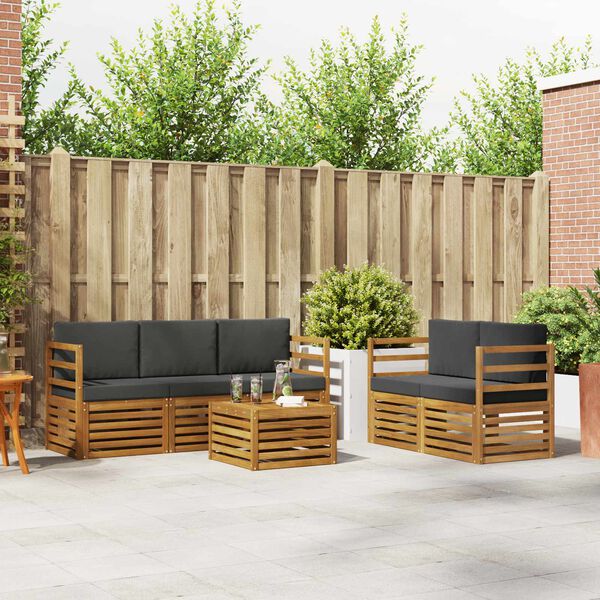 vidaXL Sedac&iacute; soupravy s pol&scaron;t&aacute;řem 6 pcs Přirozen&aacute; a Anthracitov&aacute;