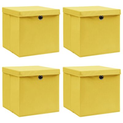 vidaXL Úložné boxy s víky 4 ks žluté 32 x 32 x 32 cm textil