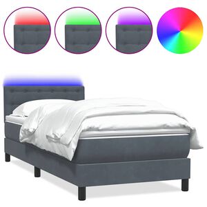 vidaXL Box spring postel s matrac&iacute; a LED tmavě &scaron;ed&aacute; 90x220 cm samet