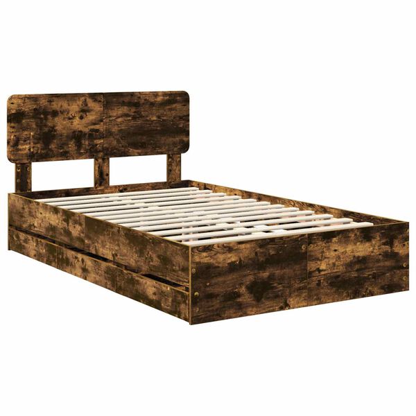 vidaXL R&aacute;m postele s čelo Uzen&yacute; Dub 135 x 190 cm Dřevěn&yacute; materi&aacute;l