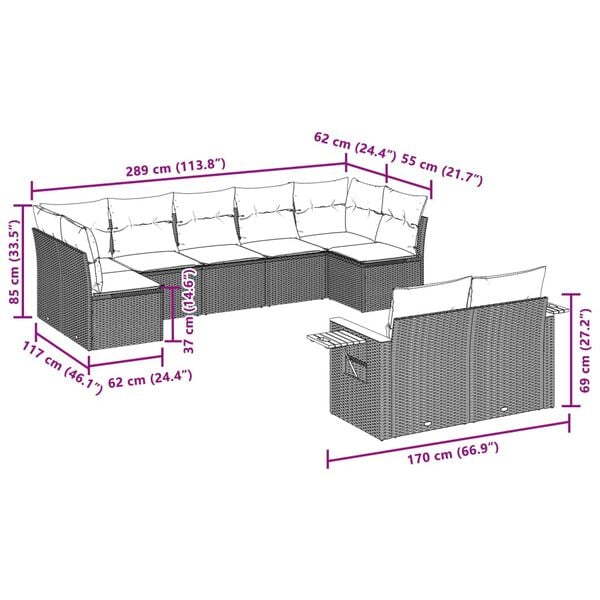 vidaXL 9d&iacute;ln&aacute; zahradn&iacute; sedac&iacute; souprava s podu&scaron;kami &scaron;ed&aacute; polyratan