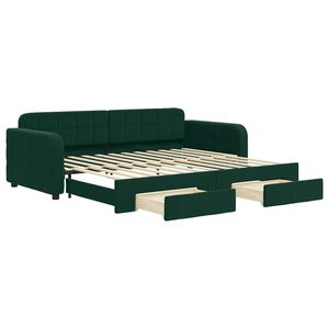 vidaXL V&aacute;lenda s přist&yacute;lkou a z&aacute;suvkami tmavě zelen&aacute; 90 x 200 cm samet