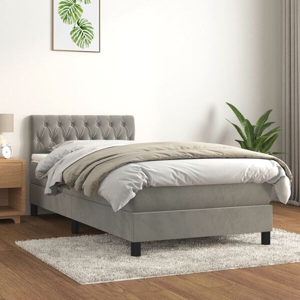 vidaXL Box spring postel s matrac&iacute; světle &scaron;ed&aacute; 100x200 cm samet