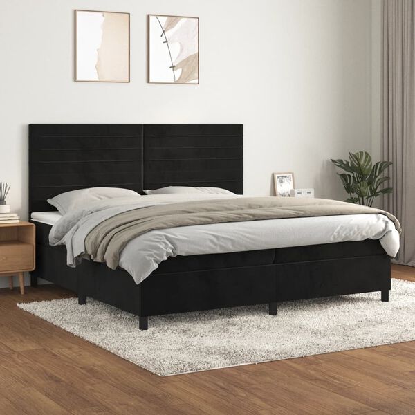 vidaXL Box spring postel s matrac&iacute; čern&aacute; 200x200 cm samet