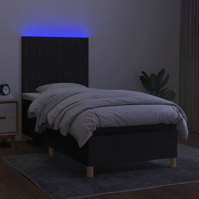 vidaXL Box spring postel s matrací a LED černá 90x190 cm textil