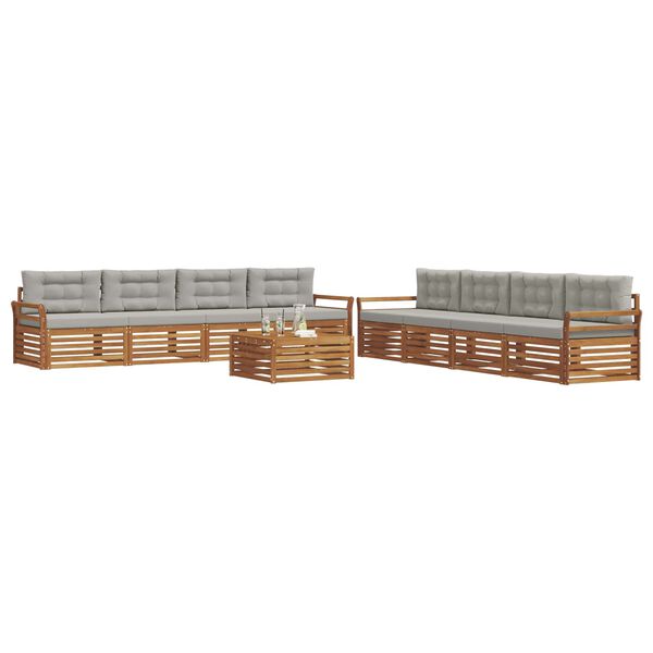 vidaXL Venkovn&iacute; pohovkov&aacute; souprava 9 pcs Př&iacute;rodn&iacute; a světle &scaron;ed&aacute;