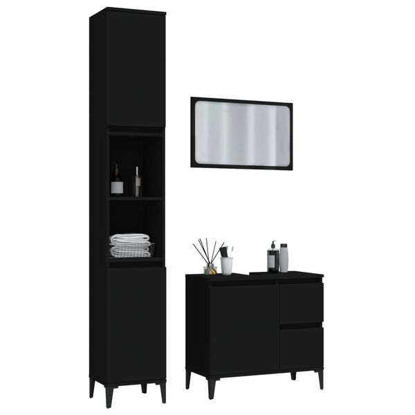 vidaXL 3d&iacute;ln&yacute; set koupelnov&eacute;ho n&aacute;bytku čern&yacute; kompozitn&iacute; dřevo