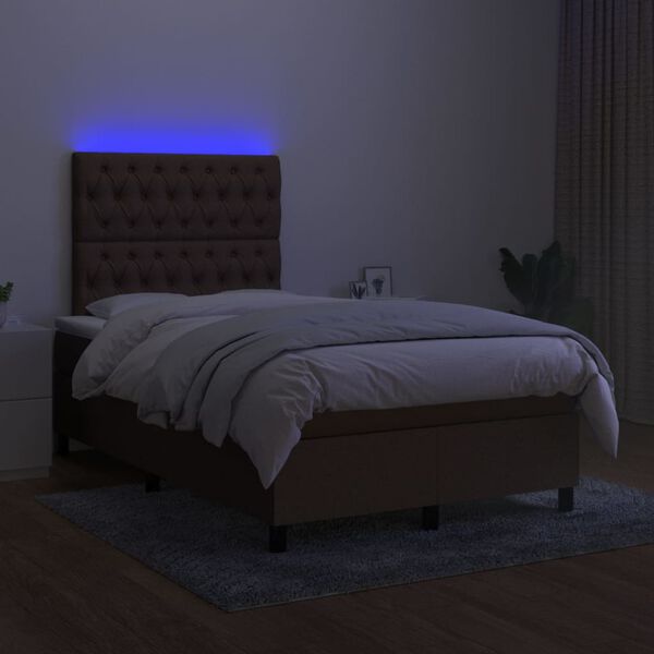 vidaXL Box spring postel s matrac&iacute; a LED tmavě hněd&aacute; 120x200 cm textil