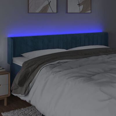 vidaXL Čelo postele s LED tmavě modré 183 x 16 x 78/88 cm samet