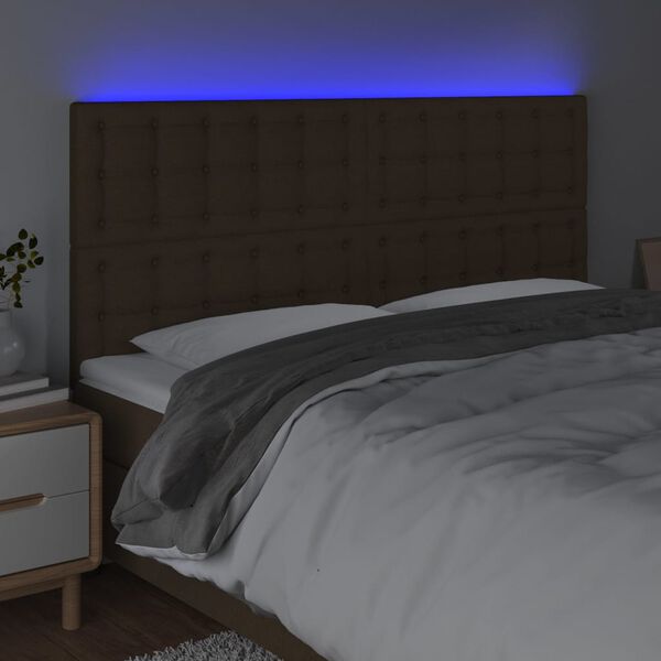 vidaXL Čelo postele s LED tmavě hněd&aacute; 200x5x118/128 cm textil