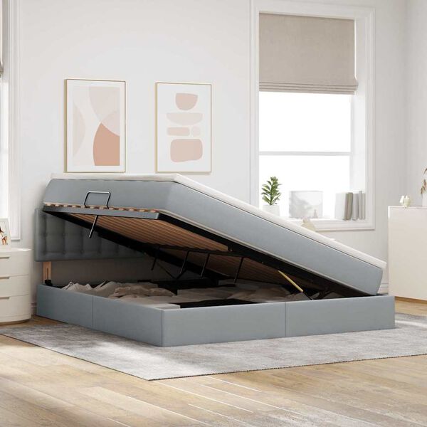 vidaXL Postel s &uacute;ložn&yacute;m prostorem a matrac&iacute; Světle &scaron;ed&aacute; 160 x 200 cm