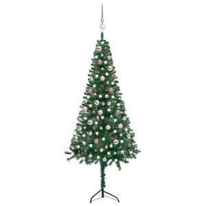 vidaXL Rohov&yacute; uměl&yacute; v&aacute;nočn&iacute; stromek LED a sada koul&iacute; zelen&yacute; 180 cm PVC