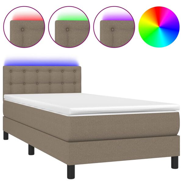 vidaXL Box spring postel s matrac&iacute; a LED taupe 100x200 cm textil