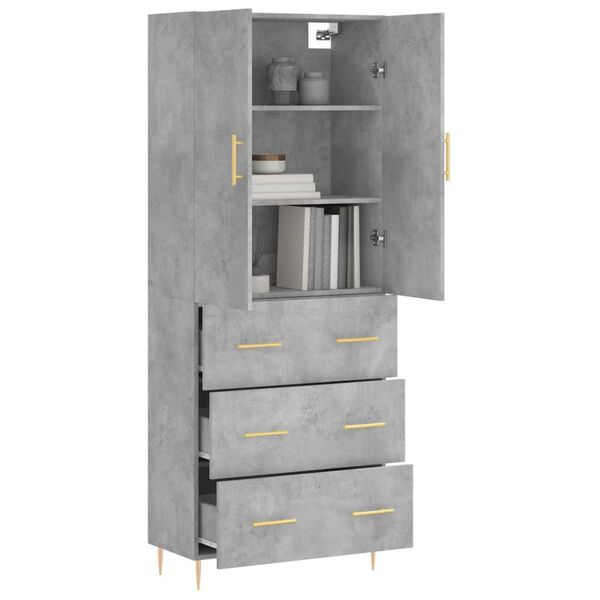 vidaXL Skř&iacute;ň highboard betonově &scaron;ed&aacute; 69,5x34x180 cm kompozitn&iacute; dřevo