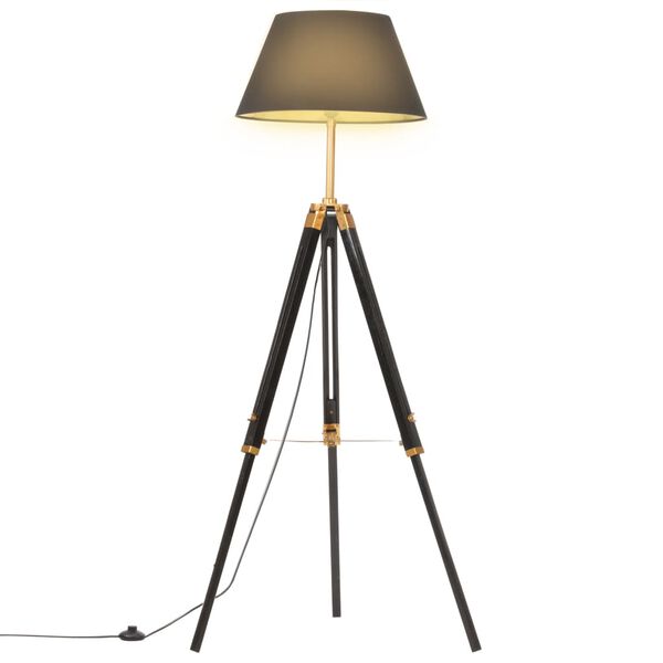 vidaXL Stojac&iacute; lampa stativ čern&aacute; a zlat&aacute; masivn&iacute; teak 141 cm