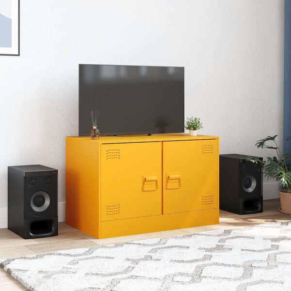 vidaXL TV skříňka hořčicově žlutá 67 x 39 x 44 cm ocel