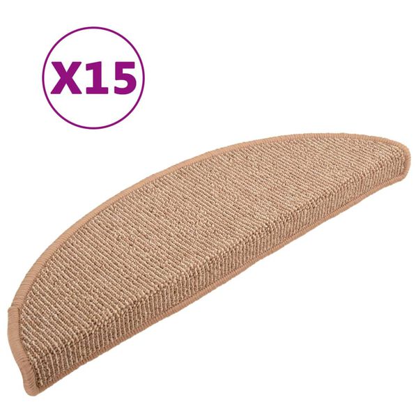 vidaXL Schodové rohože 15 ks 56 x 17 x 3 cm světle hnědé půlkulaté
