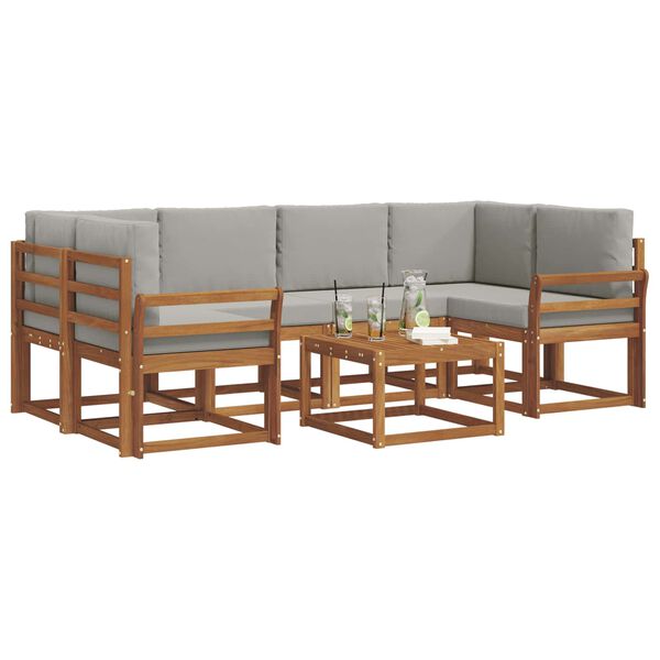 vidaXL Venkovn&iacute; pohovkov&aacute; souprava 7 pcs Př&iacute;rodn&iacute; a světle &scaron;ed&aacute;