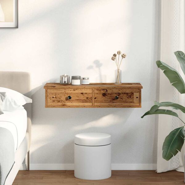 vidaXL N&aacute;stěnn&aacute; police se z&aacute;suvkami old wood 80 x 31 x 17 cm kompozit