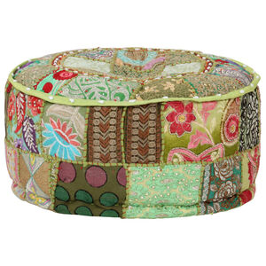 vidaXL Sedac&iacute; puf patchwork kulat&yacute; bavlna ručn&iacute; v&yacute;roba 40x20 cm zelen&yacute;
