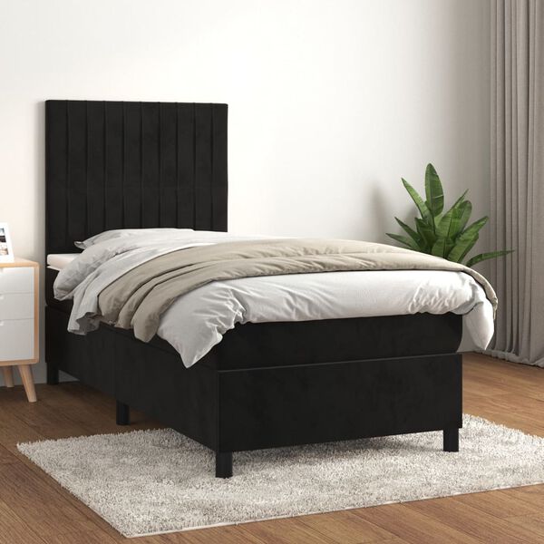 vidaXL Box spring postel s matrac&iacute; čern&aacute; 90x200 cm samet