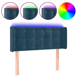 vidaXL Čelo postele s LED tmavě modr&eacute; 83 x 16 x 78/88 cm samet
