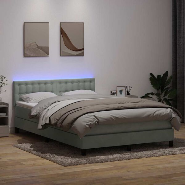vidaXL Box spring postel s matrac&iacute; a LED světle &scaron;ed&aacute; 160x210 cm samet