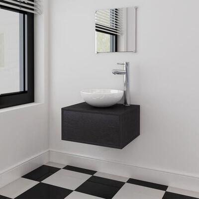 vidaXL Čtyřkusový set koupelnového nábytku s umyvadlem a baterií, černý