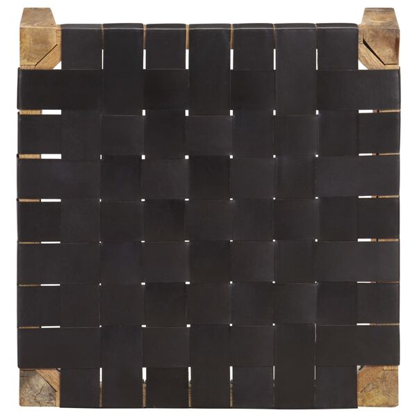 vidaXL Stolička černá pravá kůže a masivní mangovníkové dřevo