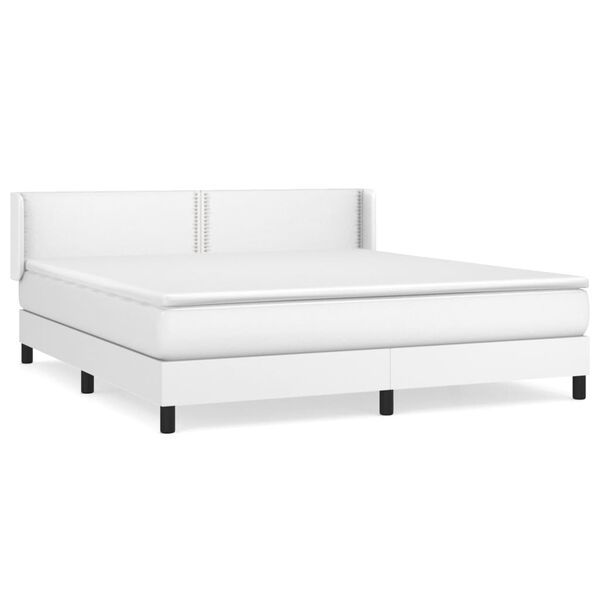 vidaXL Box spring postel s matrac&iacute; b&iacute;l&aacute; 160x200 cm uměl&aacute; kůže