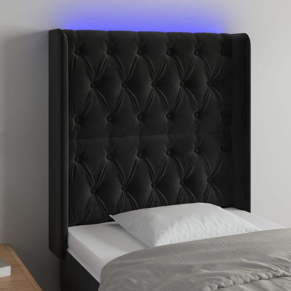 vidaXL Čelo postele s LED čern&eacute; 83 x 16 x 118/128 cm samet