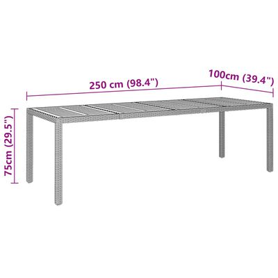 vidaXL Zahradní stůl šedý 250 x 100 x 75 cm polyratan a masivní akácie