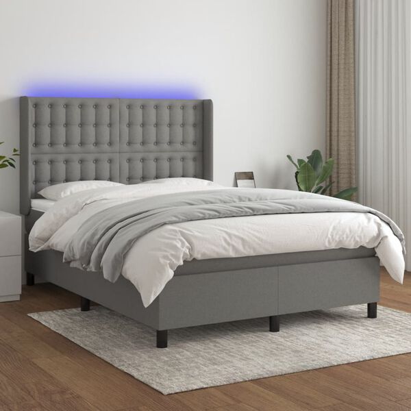 vidaXL Box spring postel s matrac&iacute; a LED tmavě &scaron;ed&aacute; 140x200 cm textil