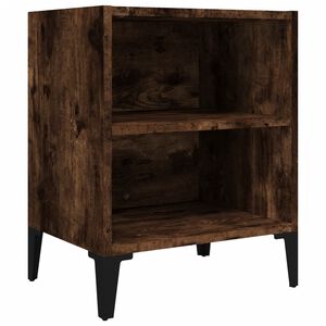vidaXL Nočn&iacute; stolek s kovov&yacute;mi nohami kouřov&yacute; dub 40 x 30 x 50 cm