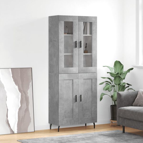 vidaXL Skř&iacute;ň highboard betonově &scaron;ed&aacute; 69,5x34x180 cm kompozitn&iacute; dřevo