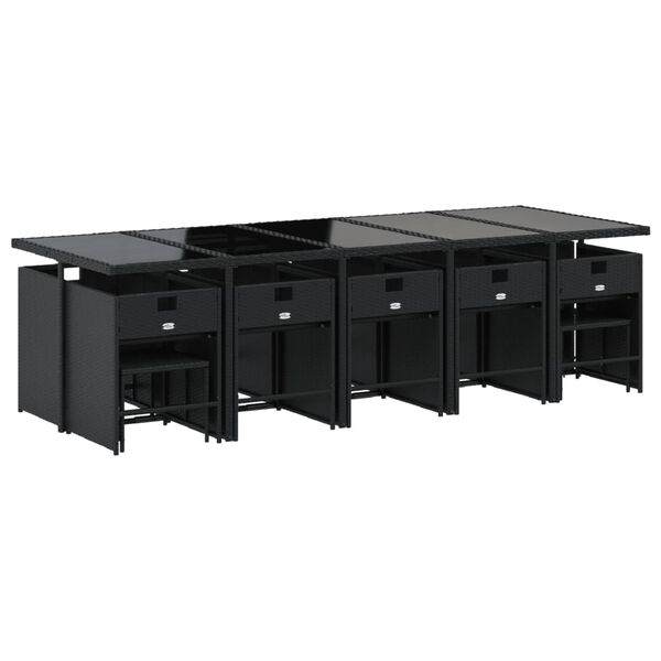 vidaXL 15d&iacute;ln&yacute; zahradn&iacute; j&iacute;deln&iacute; set s podu&scaron;kami čern&yacute; polyratan