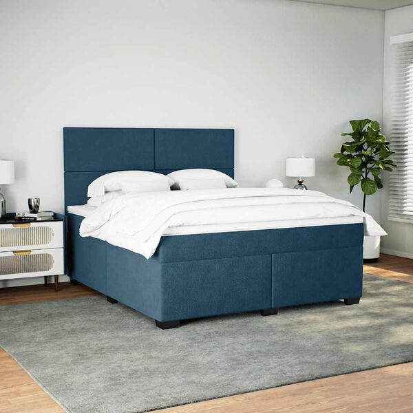vidaXL Box spring postel s matrac&iacute; modr&aacute; 180 x 200 cm samet