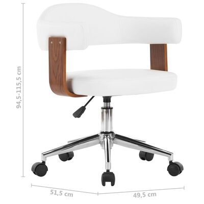 vidaXL Otočná kancelářská židle bílá ohýbané dřevo a umělá kůže