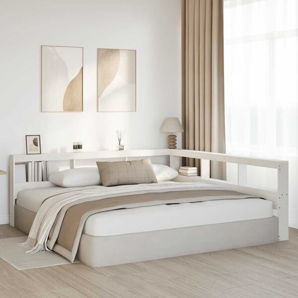 vidaXL Reg&aacute;lov&aacute; knihovna ve tvaru L b&iacute;l&eacute; 200 cm masivn&iacute; borov&eacute; dřevo