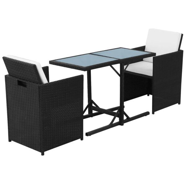 vidaXL 3d&iacute;ln&yacute; bistro set s podu&scaron;kami polyratan čern&yacute;