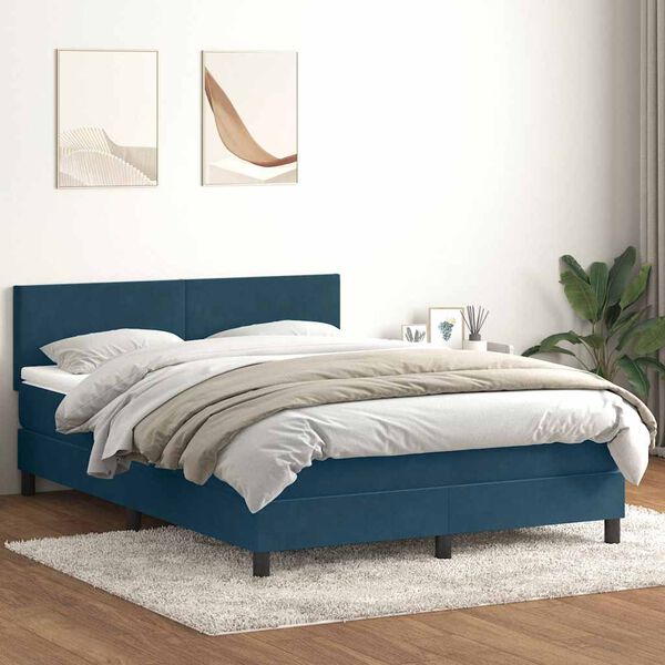 vidaXL Box spring postel s matrac&iacute; tmavě modr&aacute; 140x220 cm samet
