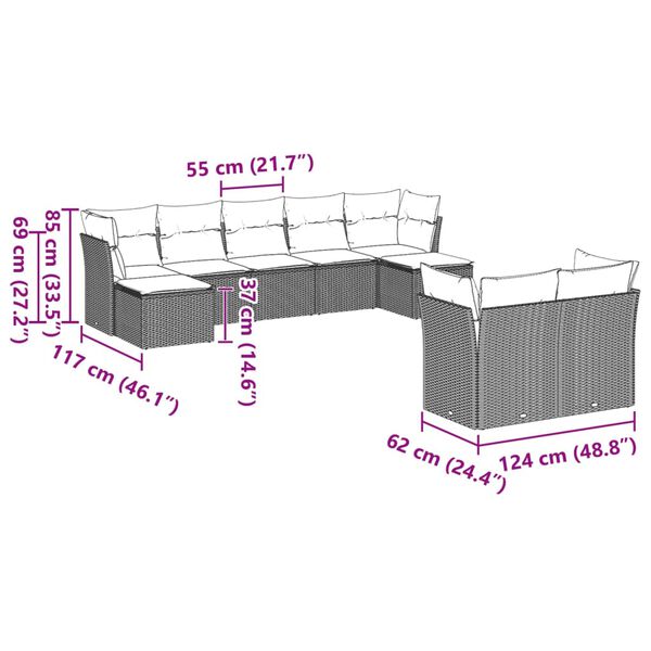 vidaXL 9d&iacute;ln&aacute; zahradn&iacute; sedac&iacute; souprava a podu&scaron;ky světle &scaron;ed&aacute; polyratan