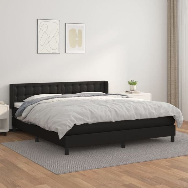 vidaXL Box spring postel s matrac&iacute; čern&aacute; 160x200 cm uměl&aacute; kůže
