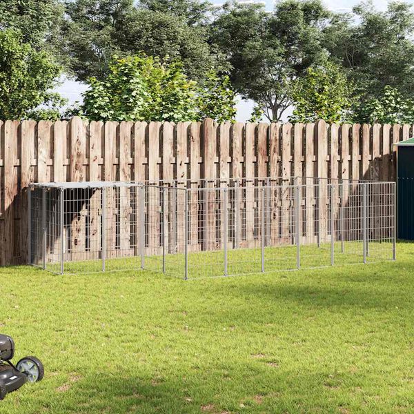 vidaXL Psí kotec stříbrný 8,47 m² ocel