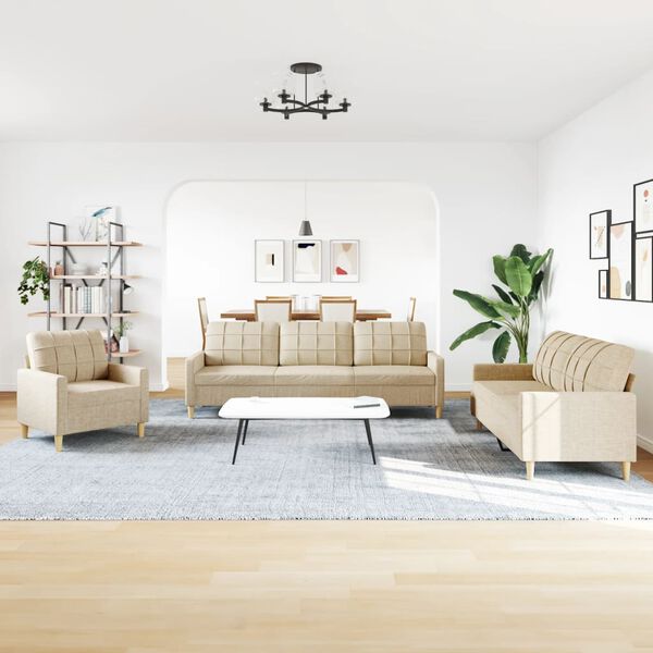 vidaXL 3d&iacute;ln&aacute; sedac&iacute; souprava kr&eacute;mov&aacute; textil