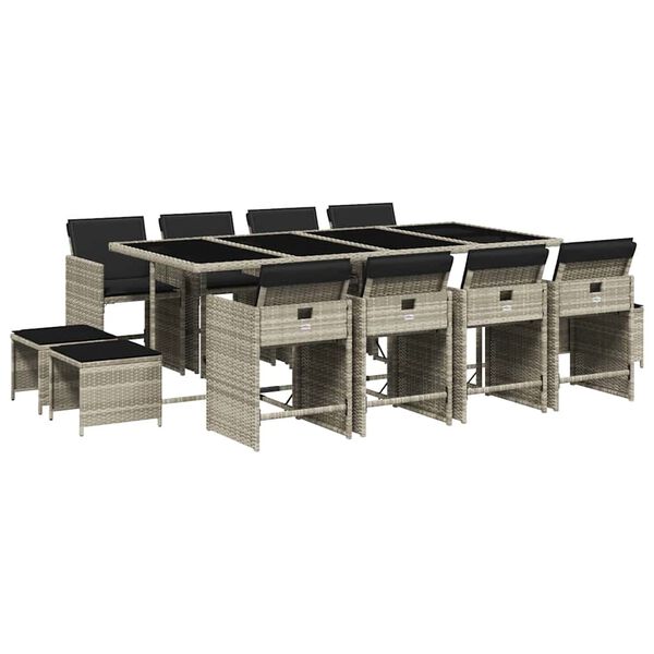 vidaXL 13d&iacute;ln&yacute; zahradn&iacute; j&iacute;deln&iacute; set s podu&scaron;kami světle &scaron;ed&yacute; polyratan