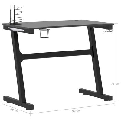 vidaXL Herní stůl s LED a nohami ve tvaru Z černý 90 x 60 x 75 cm