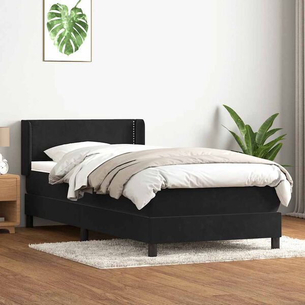 vidaXL Box spring postel s matrac&iacute; čern&aacute; 90x210 cm samet